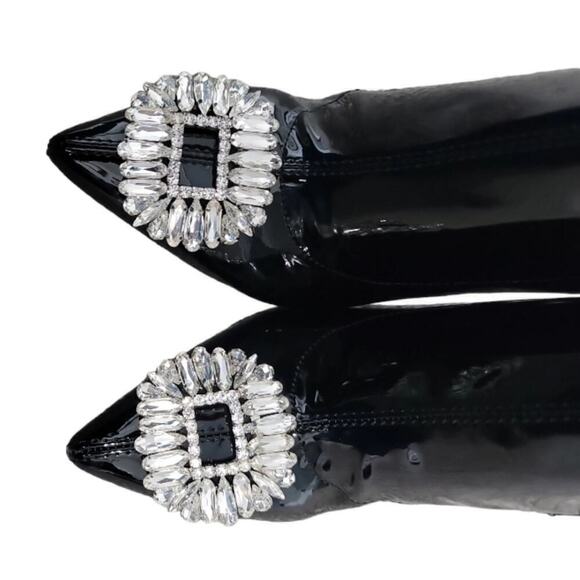 INC  Black Over the Knee  Patient Leather W Sparkling Toe Piece Black Sz 6M NWT - Picture 7 of 8